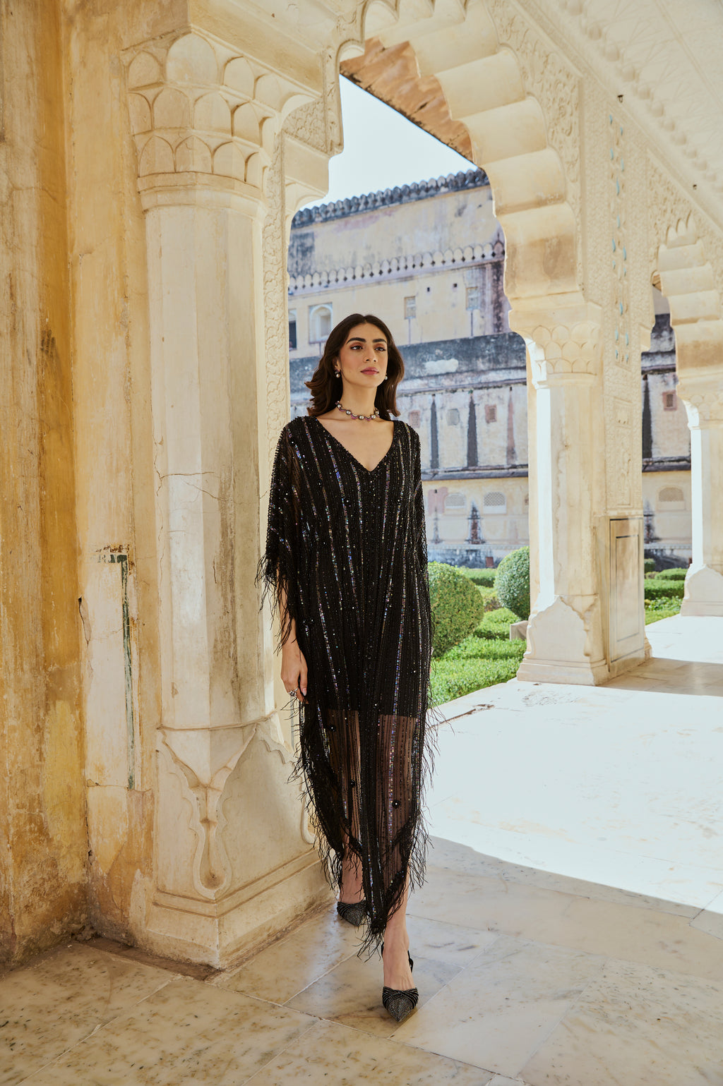 Black Emby Black Embellished Kaftan | Beads & Sequins