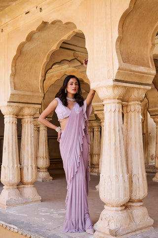 Lilac Ruffled Drape Saree