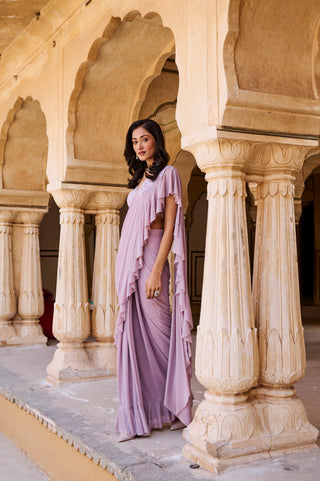 Lilac Ruffled Drape Saree