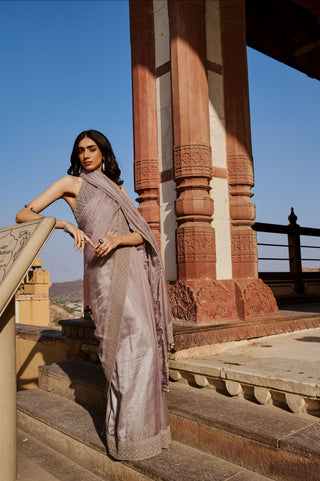 Dusty Lilac Embroidered Saree Set