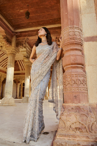 Moonstone Bloom Net Saree Set