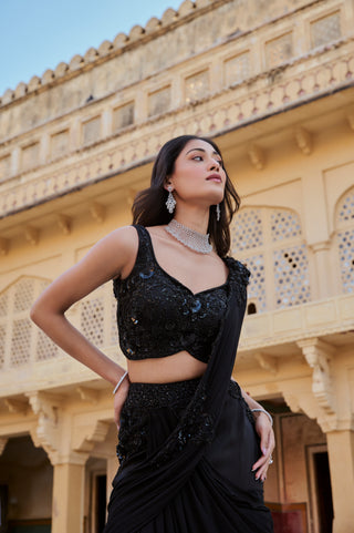 Black Drape Lehenga Saree