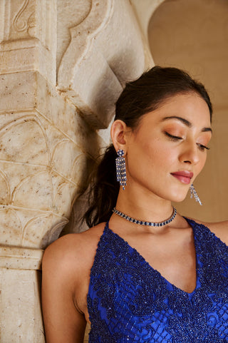 Royal Blue Embellished Backless gown