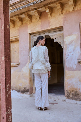 Pearl White Feathered Cape Set