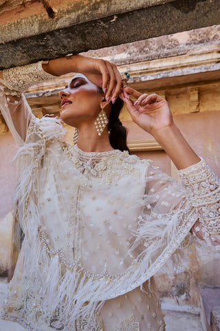 Pearl White Feathered Cape Set