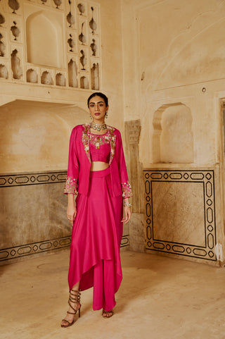 Yellow Blazer Palazzo Set | Rani Pink Blazer Skirt Set