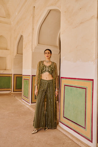 Olive Long Cape Pants Set