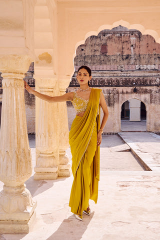 Mustard Muse Drape Saree