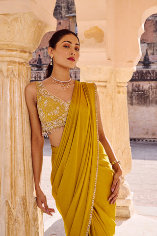 Mustard Yellow Drape Saree