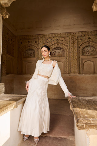 Ivory Feathered Jacket Set