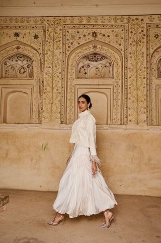 Ivory Feathered Jacket Set