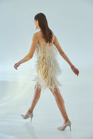 Champagne Fringed Tube Mini Dress – Estrella