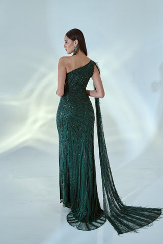 Emerald Green One-Shoulder Gown