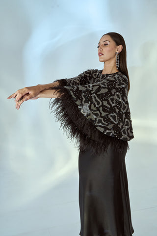 Black & Silver Emebellished Cape