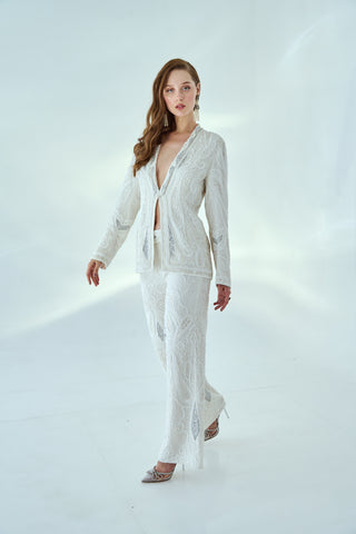 White Fully Embroidered Blazer Set